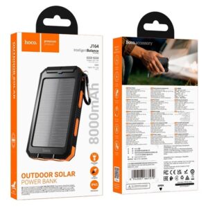 Hoco J164 Platinum 8000mAh Dual Light Solar Power Bank (IP65 Waterproof)